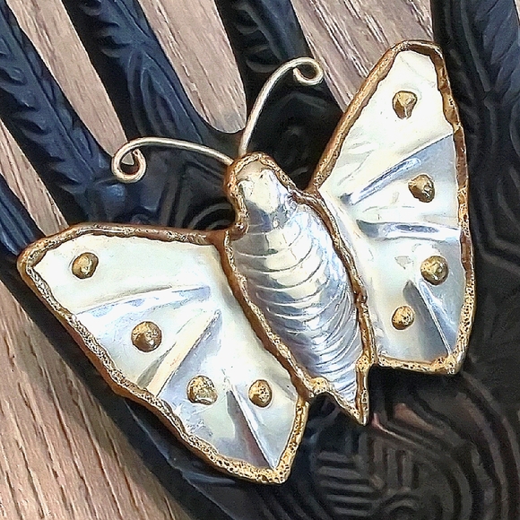 Vintage Butterfly Mixed Metals Brooch Pendant - Picture 1 of 9